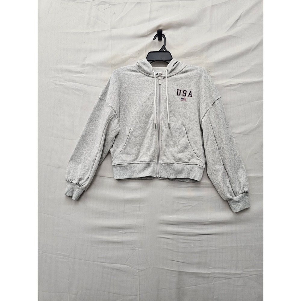 All in Motion Womens Full Zip Hoodie Gray USA Graphic French Terry Size XS